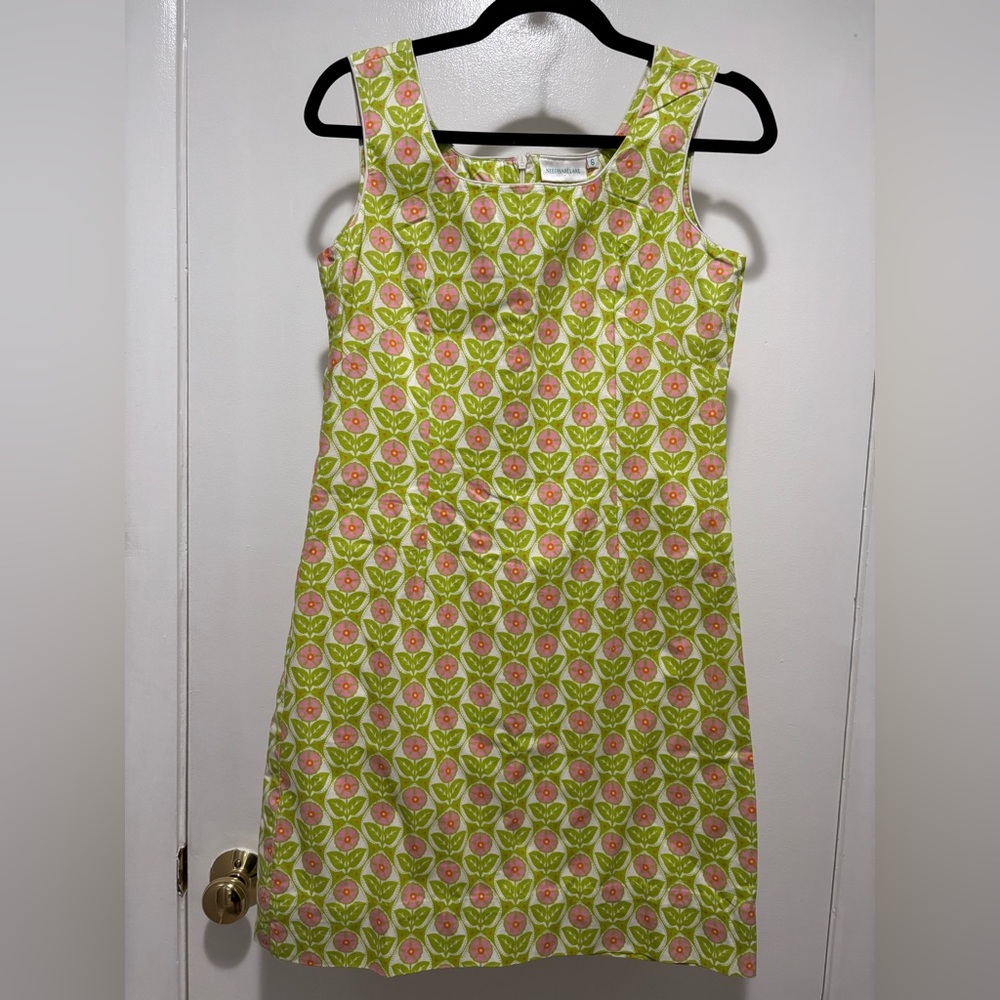 Needham Lane Floral Green and Pink Mini Dress 100% Cotton Size 6